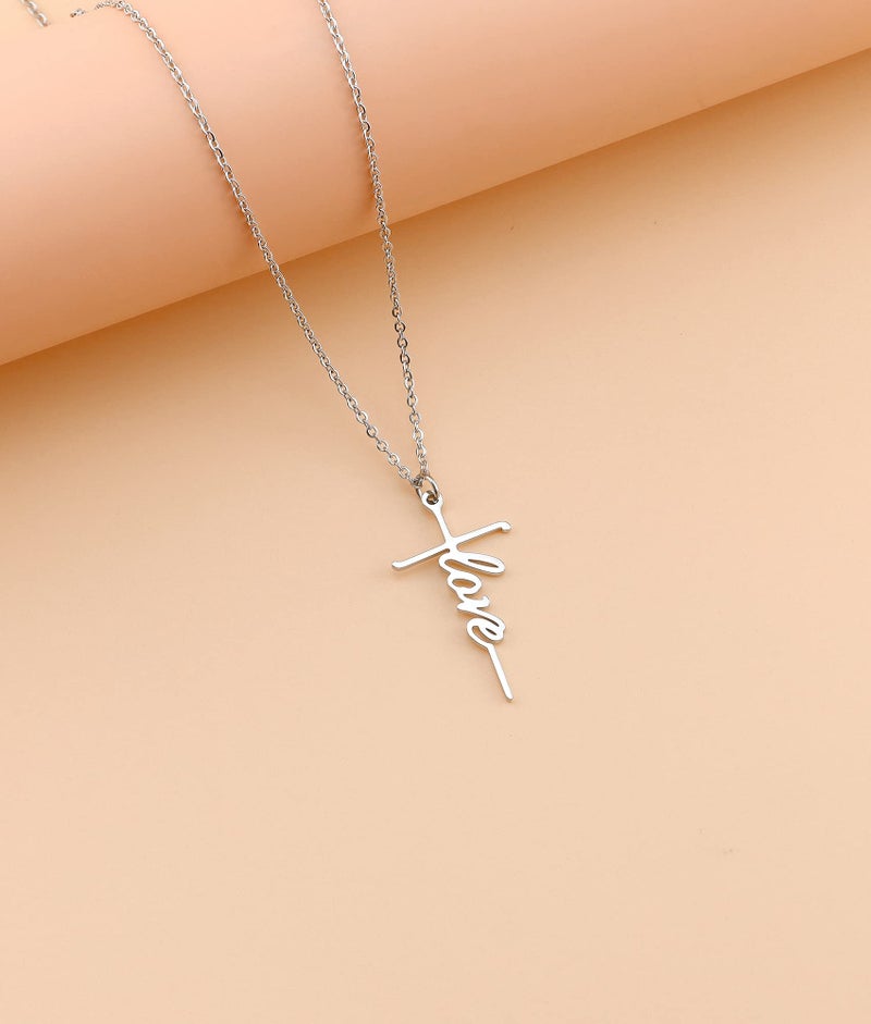 Lcherry Love Cross Pendant Necklace Stainless Steel Love Cross Necklace for Women - Image 4